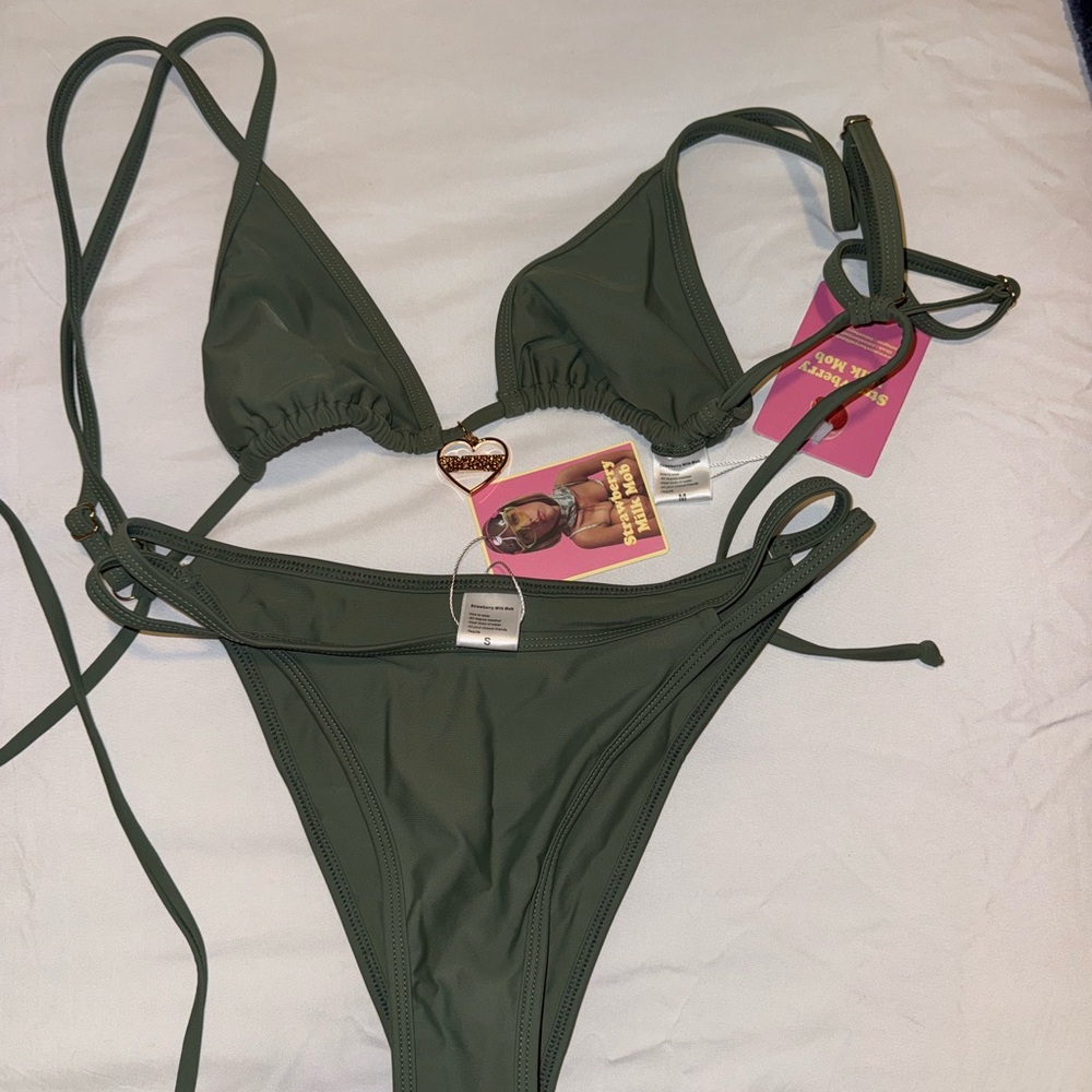 Strawberry Milk Mob Green Bikini Minimalist Swimwear